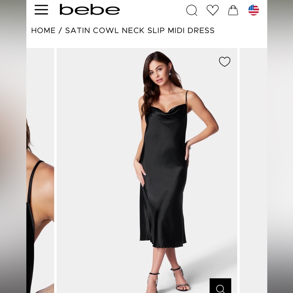 Bebe SATIN COWL NECK SLIP MIDI DRESS - Picture 9 of 14